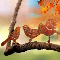 OBOSOE 4-pack rostiga fåglar väggdekoration– Järnkonst Trädgårdsdekoration & Utomhusskulptur i Metall