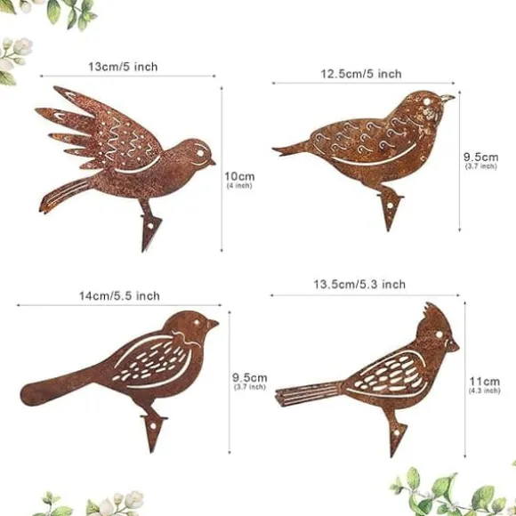 OBOSOE 4-pack rostiga fåglar väggdekoration– Järnkonst Trädgårdsdekoration & Utomhusskulptur i Metall
