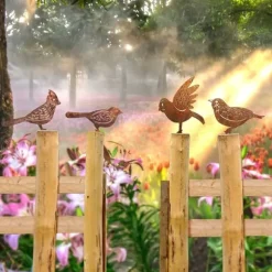 OBOSOE 4-pack rostiga fåglar väggdekoration– Järnkonst Trädgårdsdekoration & Utomhusskulptur i Metall