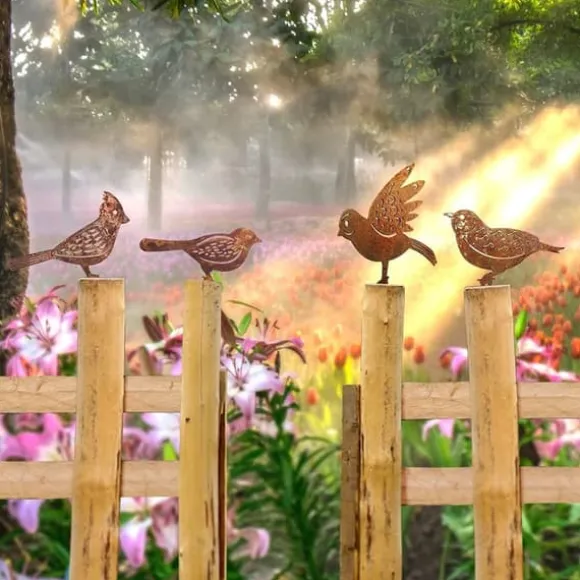 OBOSOE 4-pack rostiga fåglar väggdekoration– Järnkonst Trädgårdsdekoration & Utomhusskulptur i Metall