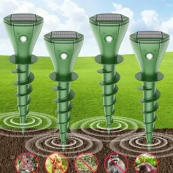 OBOSOE 4-Pack Solcellsdriven Mullvadsskrämma – IP65 Vattentät Ultrasonisk Skadedjursskrämma för Mullvad, Orm, Skunk, Gopher