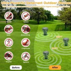 OBOSOE 4-Pack Solcellsdriven Mullvadsskrämma – IP65 Vattentät Ultrasonisk Skadedjursskrämma för Mullvad, Orm, Skunk, Gopher