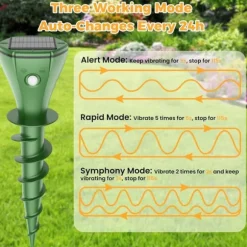OBOSOE 4-Pack Solcellsdriven Mullvadsskrämma – IP65 Vattentät Ultrasonisk Skadedjursskrämma för Mullvad, Orm, Skunk, Gopher