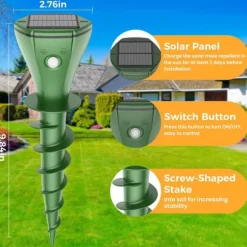 OBOSOE 4-Pack Solcellsdriven Mullvadsskrämma – IP65 Vattentät Ultrasonisk Skadedjursskrämma för Mullvad, Orm, Skunk, Gopher