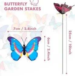 OBOSOE 50-pack Trädgårdsdekoration – 3D PVC Fjärilar på Pinnar & Trollsländor med Klämma, för Utomhusbruk