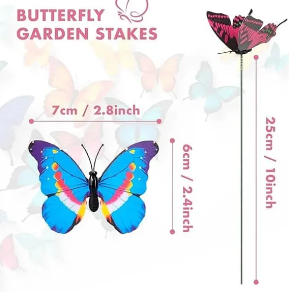 OBOSOE 50-pack Trädgårdsdekoration – 3D PVC Fjärilar på Pinnar & Trollsländor med Klämma, för Utomhusbruk