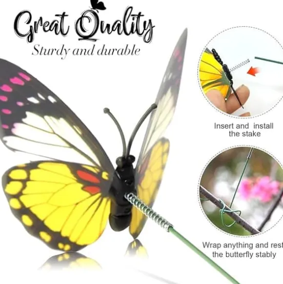 OBOSOE 50-pack Trädgårdsdekoration – 3D PVC Fjärilar på Pinnar & Trollsländor med Klämma, för Utomhusbruk
