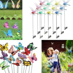 OBOSOE 52-pack Trädgårdsdekoration – 3D PVC Fjärilar på Pinnar & Trollsländor med Klämma,för Utomhus Blomster- & Balkongdekor