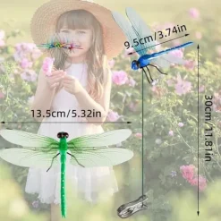 OBOSOE 52-pack Trädgårdsdekoration – 3D PVC Fjärilar på Pinnar & Trollsländor med Klämma,för Utomhus Blomster- & Balkongdekor