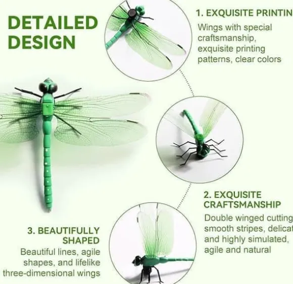 OBOSOE 52-pack Trädgårdsdekoration – 3D PVC Fjärilar på Pinnar & Trollsländor med Klämma,för Utomhus Blomster- & Balkongdekor