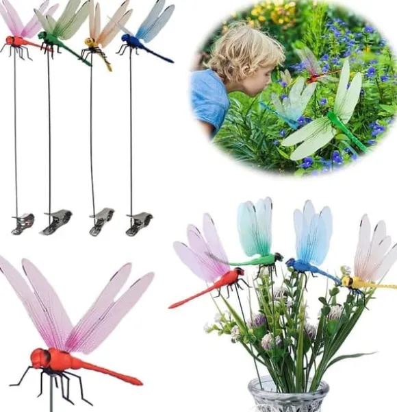 OBOSOE 52-pack Trädgårdsdekoration – 3D PVC Fjärilar på Pinnar & Trollsländor med Klämma,för Utomhus Blomster- & Balkongdekor