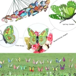 OBOSOE 52-pack Trädgårdsdekoration – 3D PVC Fjärilar på Pinnar & Trollsländor med Klämma,för Utomhus Blomster- & Balkongdekor