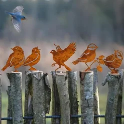 OBOSOE 5-pack Trädgårdsdekoration Fåglar – Rostig Järnkonst för Uteplats & Trädgård Dekor