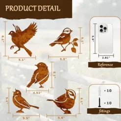 OBOSOE 5-pack Trädgårdsdekoration Fåglar – Rostig Järnkonst för Uteplats & Trädgård Dekor