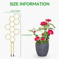 OBOSOE 4-pack växtstöd i metall – Guldfärgat klätterstöd i bikakemönster för krukväxter, blommor & klätterväxter