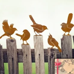 OBOSOE 5PCS rostiga fåglar väggdekoration, utomhusdekoration i metall för trädgård och staket