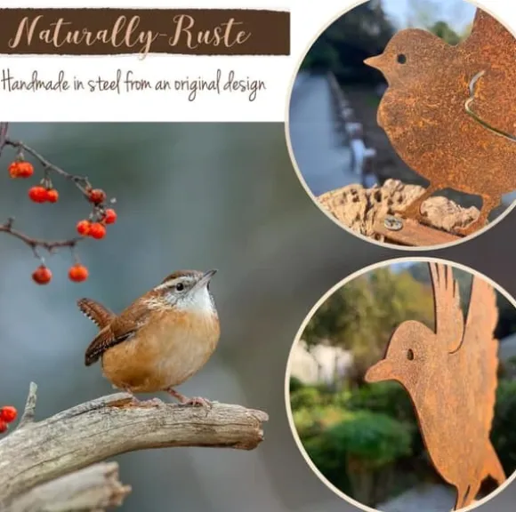 OBOSOE 5PCS rostiga fåglar väggdekoration, utomhusdekoration i metall för trädgård och staket