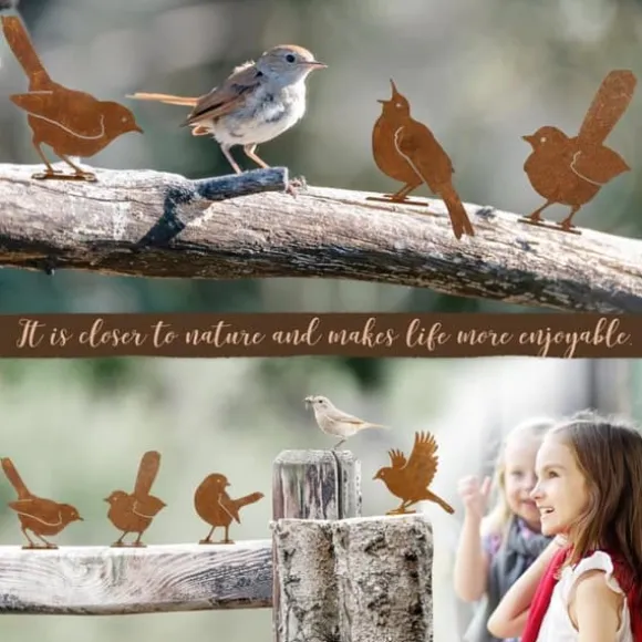 OBOSOE 5PCS rostiga fåglar väggdekoration, utomhusdekoration i metall för trädgård och staket