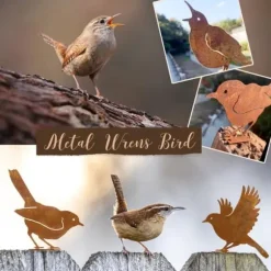 OBOSOE 5PCS rostiga fåglar väggdekoration, utomhusdekoration i metall för trädgård och staket