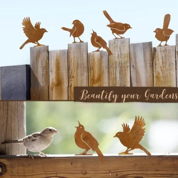 OBOSOE 5PCS rostiga fåglar väggdekoration, utomhusdekoration i metall för trädgård och staket