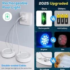 OBOSOE Poolbelysning 2-pack Uppladdningsbara LED Undervattenslampor, IP68 Vattentäta med Fjärrkontroll – För Pool, Spa & Fest
