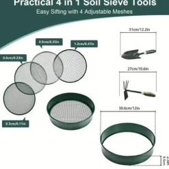 OBOSOE Rostfritt stål-jordsållset med 4 utbytbara såll och spade - Finsågad trädgårdssåll för sand, sten, jord och kompost