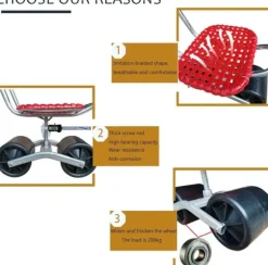 OBOSOE Rullande Arbetsbänk med 2 Hjul - Flyttbar Trädgårdsvagn och Trädgårdsstol för Uterum, Gräsmatta, Trädgård och Gård