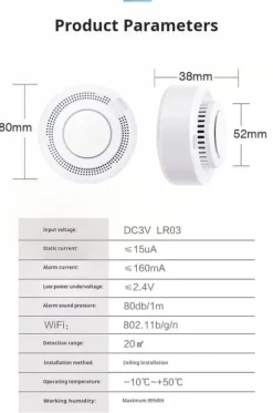 OBOSOE Smart WiFi-brandvarnare – Trådlös rökdetektor med appnotis (batteri ingår ej)