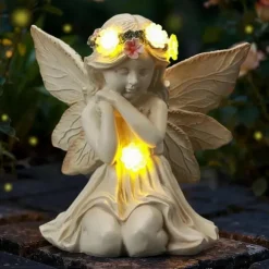 OBOSOE Solcells Ängelstaty Trädgårdsdekoration med LED Ljus Utomhus Figur för Balkong & Gård