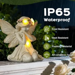 OBOSOE Solcells Ängelstaty Trädgårdsdekoration med LED Ljus Utomhus Figur för Balkong & Gård