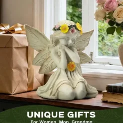 OBOSOE Solcells Ängelstaty Trädgårdsdekoration med LED Ljus Utomhus Figur för Balkong & Gård