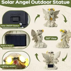 OBOSOE Solcells Ängelstaty Trädgårdsdekoration med LED Ljus Utomhus Figur för Balkong & Gård
