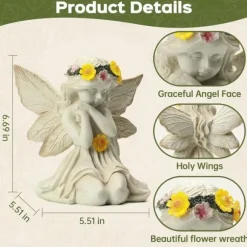 OBOSOE Solcells Ängelstaty Trädgårdsdekoration med LED Ljus Utomhus Figur för Balkong & Gård
