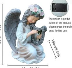 OBOSOE Solcellsdriven Ängelstaty med Harpa Trädgårdsdekoration LED Ljus Utomhusfigur för Gård & Balkong