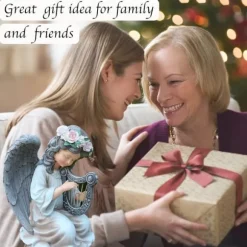 OBOSOE Solcellsdriven Ängelstaty med Harpa Trädgårdsdekoration LED Ljus Utomhusfigur för Gård & Balkong