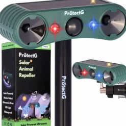 OBOSOE Solenergi utomhus drivmedel – Ultrasonisk rörelse med LED-ljus – Vattentät avvisare för rådjur, katt, gnagare