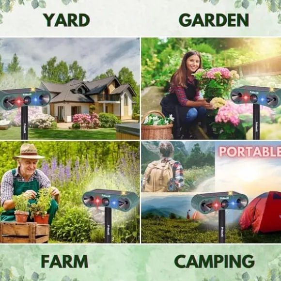 OBOSOE Solenergi utomhus drivmedel – Ultrasonisk rörelse med LED-ljus – Vattentät avvisare för rådjur, katt, gnagare