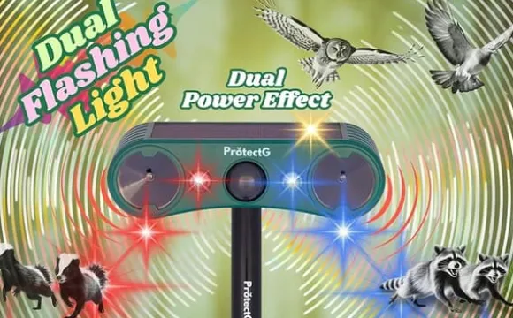 OBOSOE Solenergi utomhus drivmedel – Ultrasonisk rörelse med LED-ljus – Vattentät avvisare för rådjur, katt, gnagare