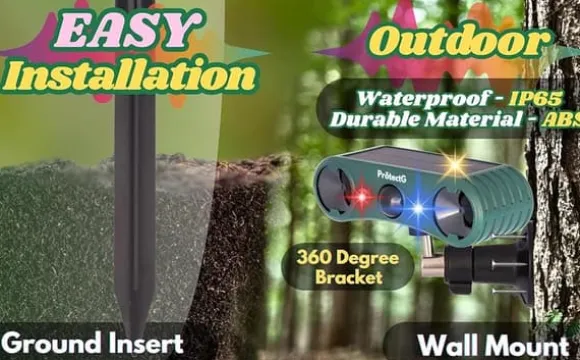 OBOSOE Solenergi utomhus drivmedel – Ultrasonisk rörelse med LED-ljus – Vattentät avvisare för rådjur, katt, gnagare