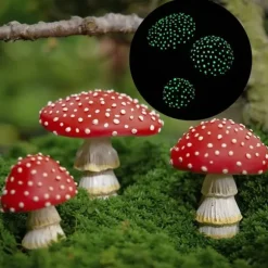 OBOSOE Trädgårdsdekoration Svampar Glow in the Dark – Set om 3 Utomhus Självlysande Svampstatyer med Trädgårdspinnar