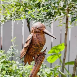 OBOSOE Trädgårdsdekoration i Metall – Kungsfiskare på Gren, 108 cm Trädgårdspåle för Utomhusbruk