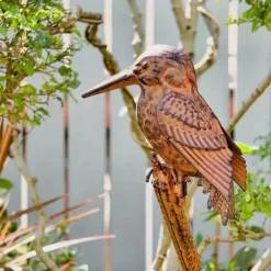 OBOSOE Trädgårdsdekoration i Metall – Kungsfiskare på Gren, 108 cm Trädgårdspåle för Utomhusbruk
