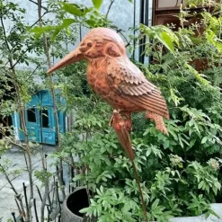 OBOSOE Trädgårdsdekoration i Metall – Kungsfiskare på Gren, 108 cm Trädgårdspåle för Utomhusbruk