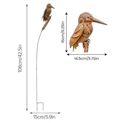 OBOSOE Trädgårdsdekoration i Metall – Kungsfiskare på Gren, 108 cm Trädgårdspåle för Utomhusbruk