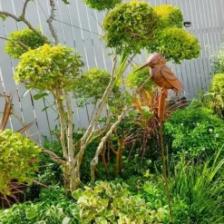 OBOSOE Trädgårdsdekoration i Metall – Kungsfiskare på Gren, 108 cm Trädgårdspåle för Utomhusbruk