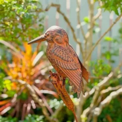 OBOSOE Trädgårdsdekoration i Metall – Kungsfiskare på Gren, 108 cm Trädgårdspåle för Utomhusbruk