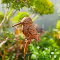 OBOSOE Trädgårdsdekoration i Metall – Kungsfiskare på Gren, 108 cm Trädgårdspåle för Utomhusbruk