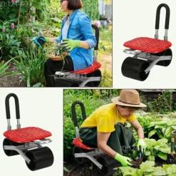 OBOSOE Trädgårdsvagn med Hjul – Justerbar Sits & 360° Sväng, Robust för Inne/Utebruk