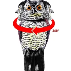 OBOSOE Uggleattrapp med Roterande Huvud – Trädgårdsdekoration & Utomhusstaty för Uteplats