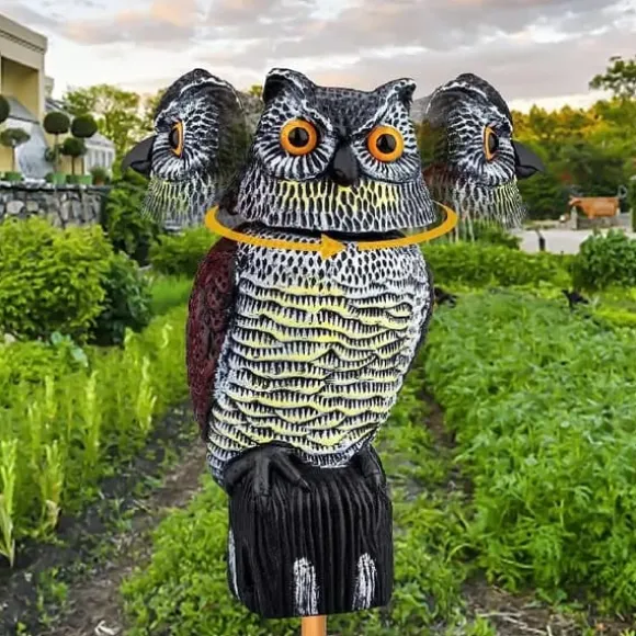 OBOSOE Uggleattrapp med Roterande Huvud – Trädgårdsdekoration & Utomhusstaty för Uteplats